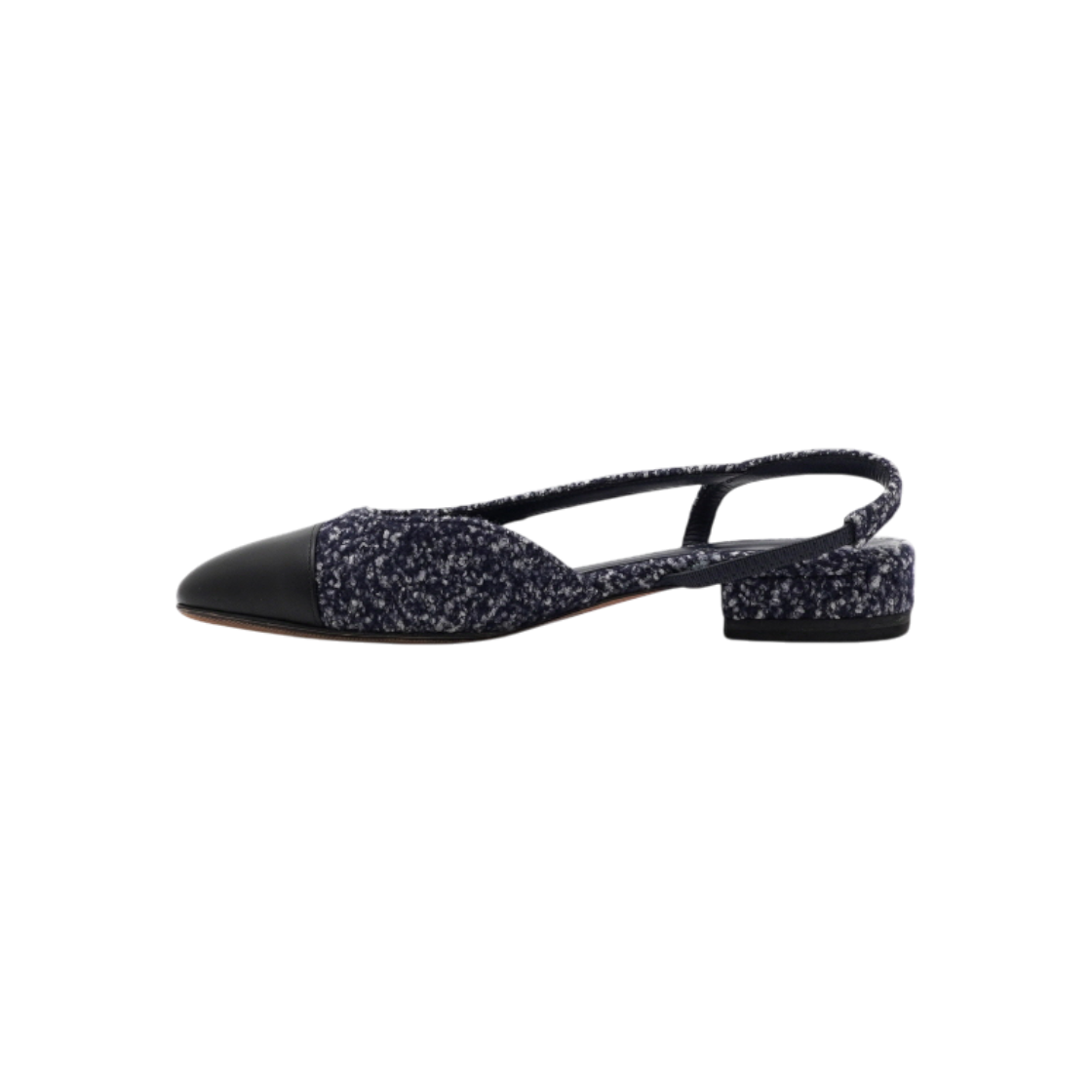 ITFV4G2ESGOJ Chanel G31319 Navy Blue Tweed Shiny Calfskin Slingback with Silver CC
