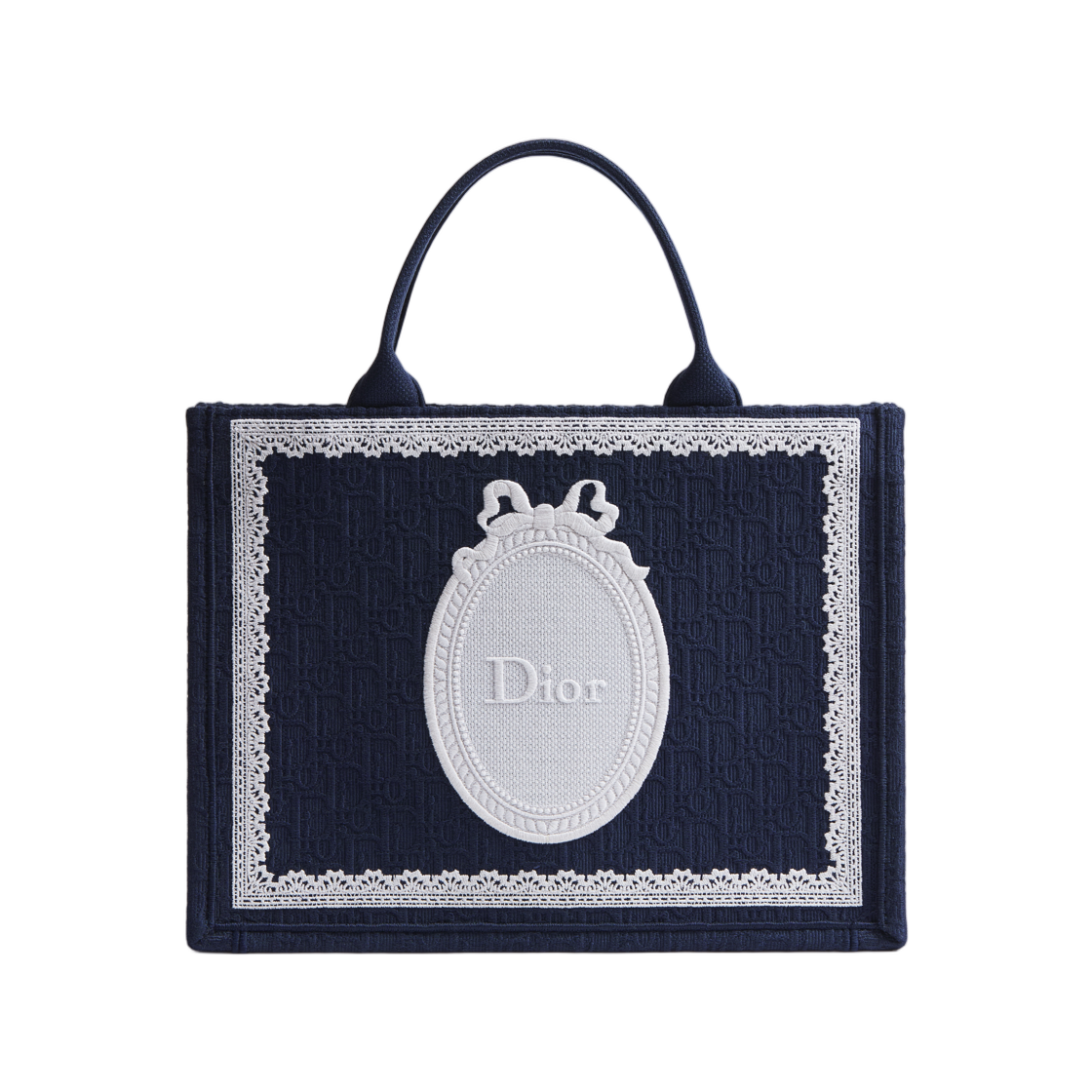M1354PEHS-M928 Dior Book Tote Medium With Strap Dior Oblique Embroidery & Lace Dior Medaillon Blue White