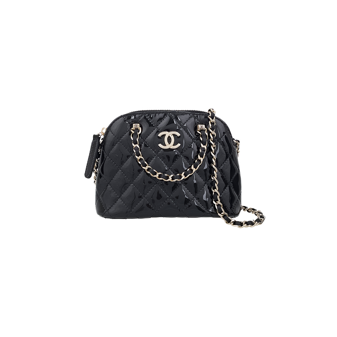 ITQK5PLMKE8I Chanel Chain Handle Half Moon Mini Bag in Black Champagne Gold Patent