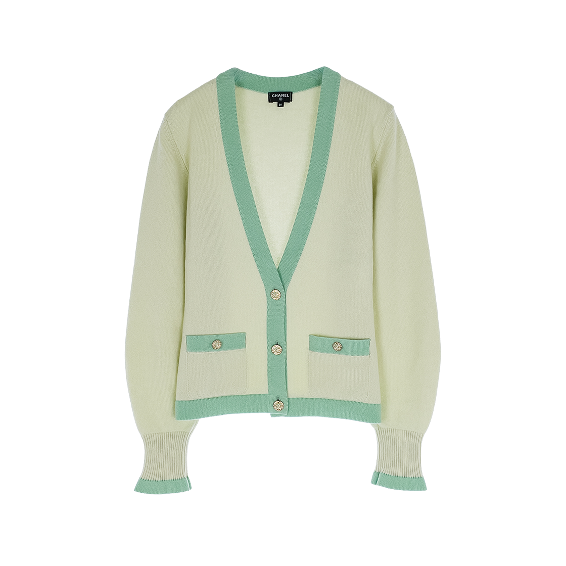 ITJNGP7QWOD7 Chanel 23S Cashmere Cardigan 36 Light Green/Green