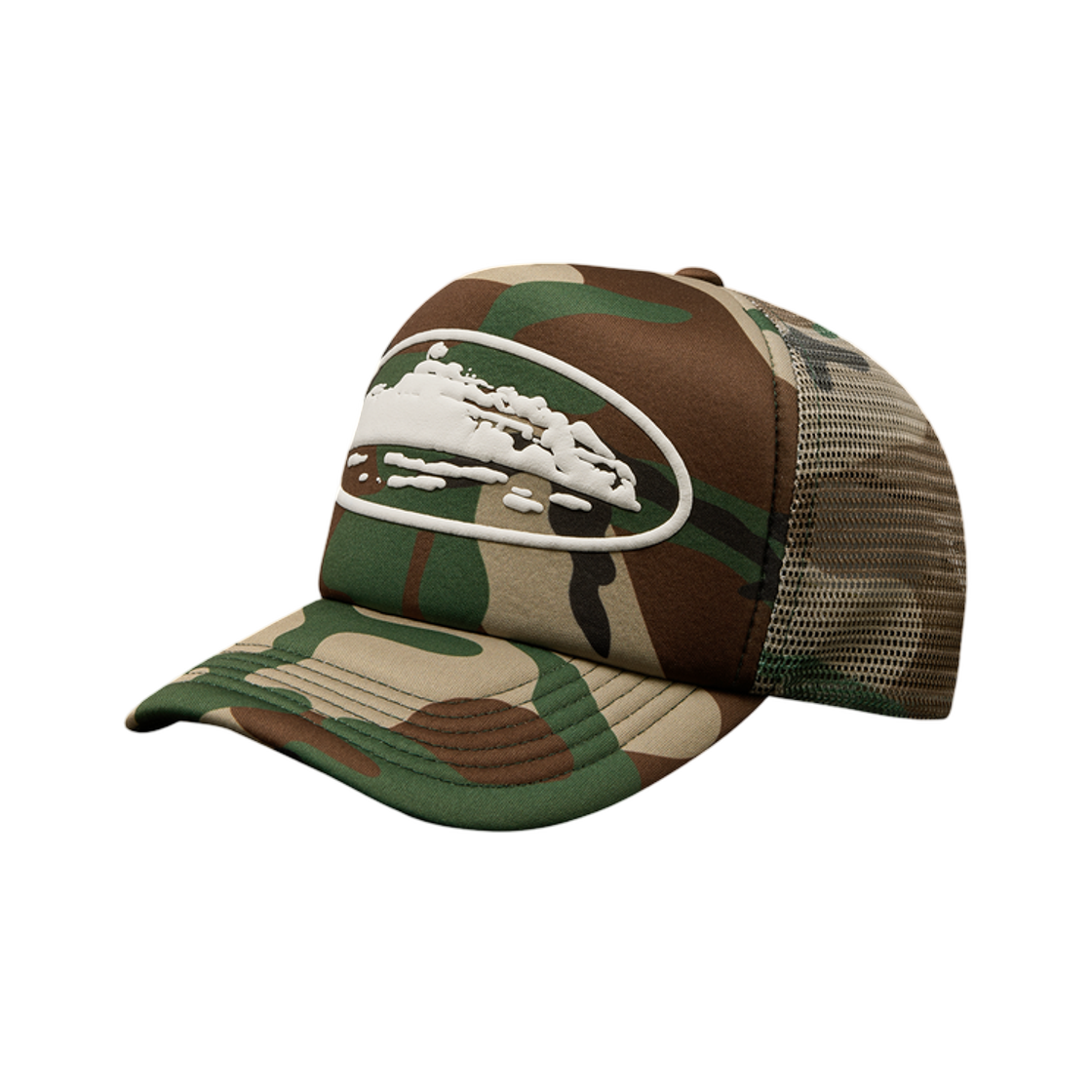 코르테이즈 아일랜드 퍼프 프린트 트러커 햇 우드랜드 카모(Corteiz Island Puff Print Trucker Hat Woodland Camo)