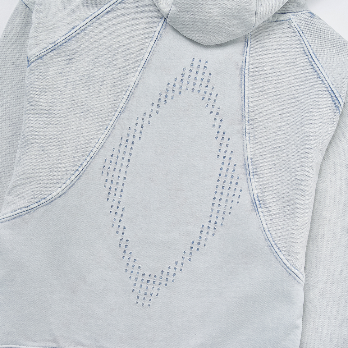 (W) 미스치프 롬버스 펀칭 후드 집업 블리치드 라이트 블루((W) Mischief Rhombus Punching Hoodie Zip Up Bleached Light Blue) - 4