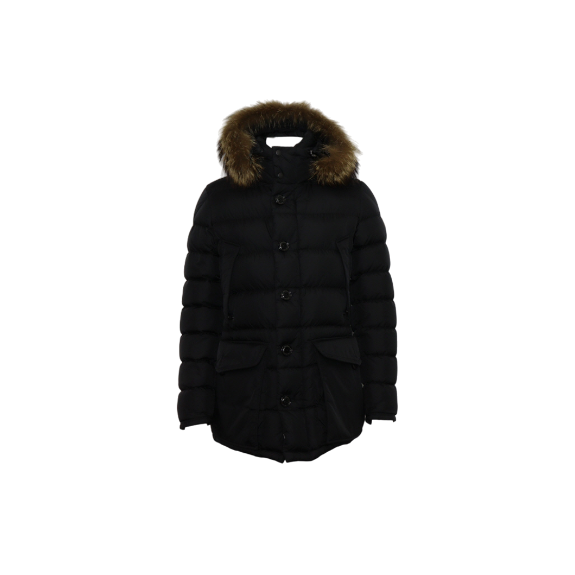 ITFOBW7ED4DD Moncler Black Cluny Gibboto Hooded Fur Men's Padded Jacket