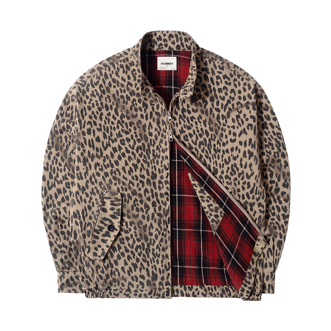 QASMJK003BEI QT8 GARMENTS Washed Leopard Harrington Jacket Beige