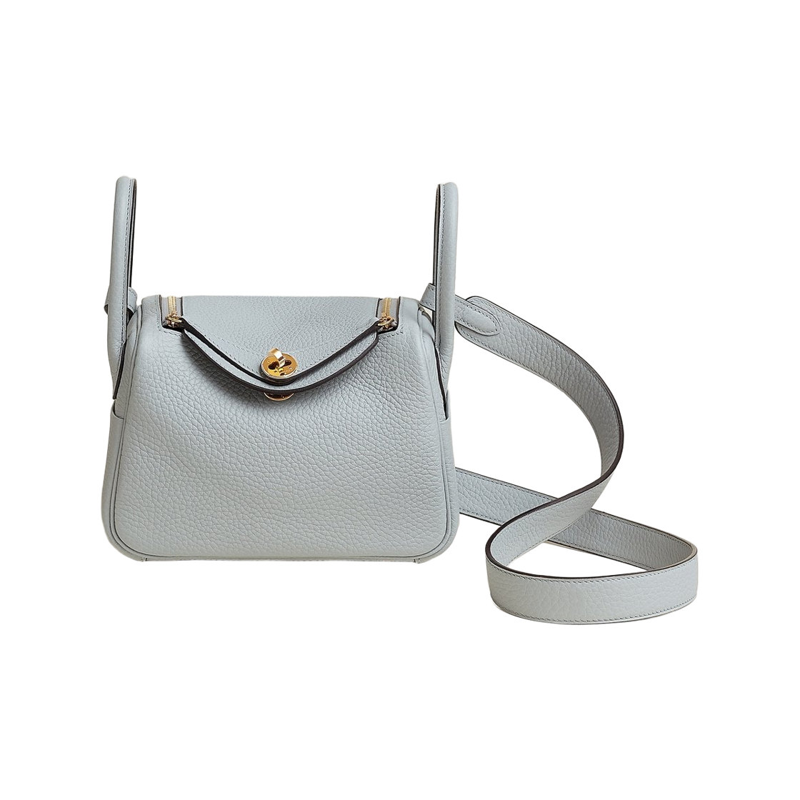 H085956CC8U Hermes Lindy II Mini Bag Clemence & Gold Bleu Glacier