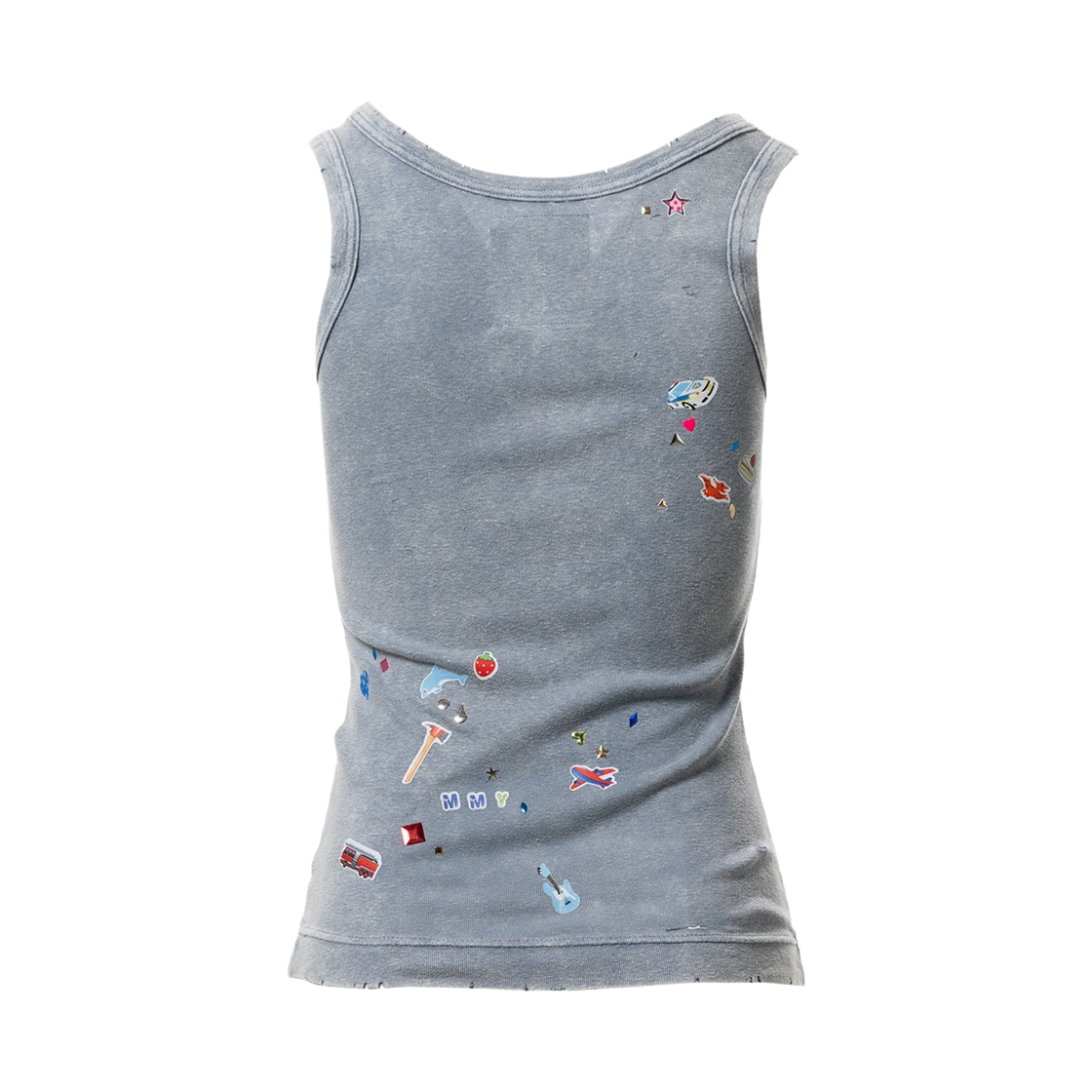 (W) 메종 미하라 야스히로 키즈 스티커 프린트 블리치드 탱크탑 그레이((W) Maison Mihara Yasuhiro Kids Sticker Print Bleached Tank Top Gray) - 2