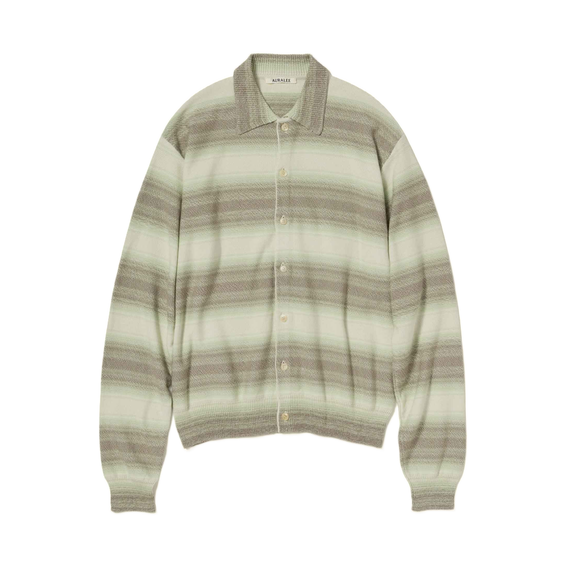 오라리 코튼 실크 그라디언트 스트라이프 니트 셔츠 가디건 라임 그레이 스트라이프 - 26SS(Auralee Cotton Silk Gradient Stripe Knit Shirt Cardigan Lime Gray Stripe - 26SS) - 1