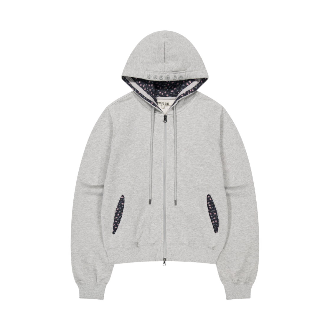 코이세이오 플라워 포인트 집업 후디 멜란지 그레이(COYSEIO Flower Point Zip-Up Hoodie Melange Grey)