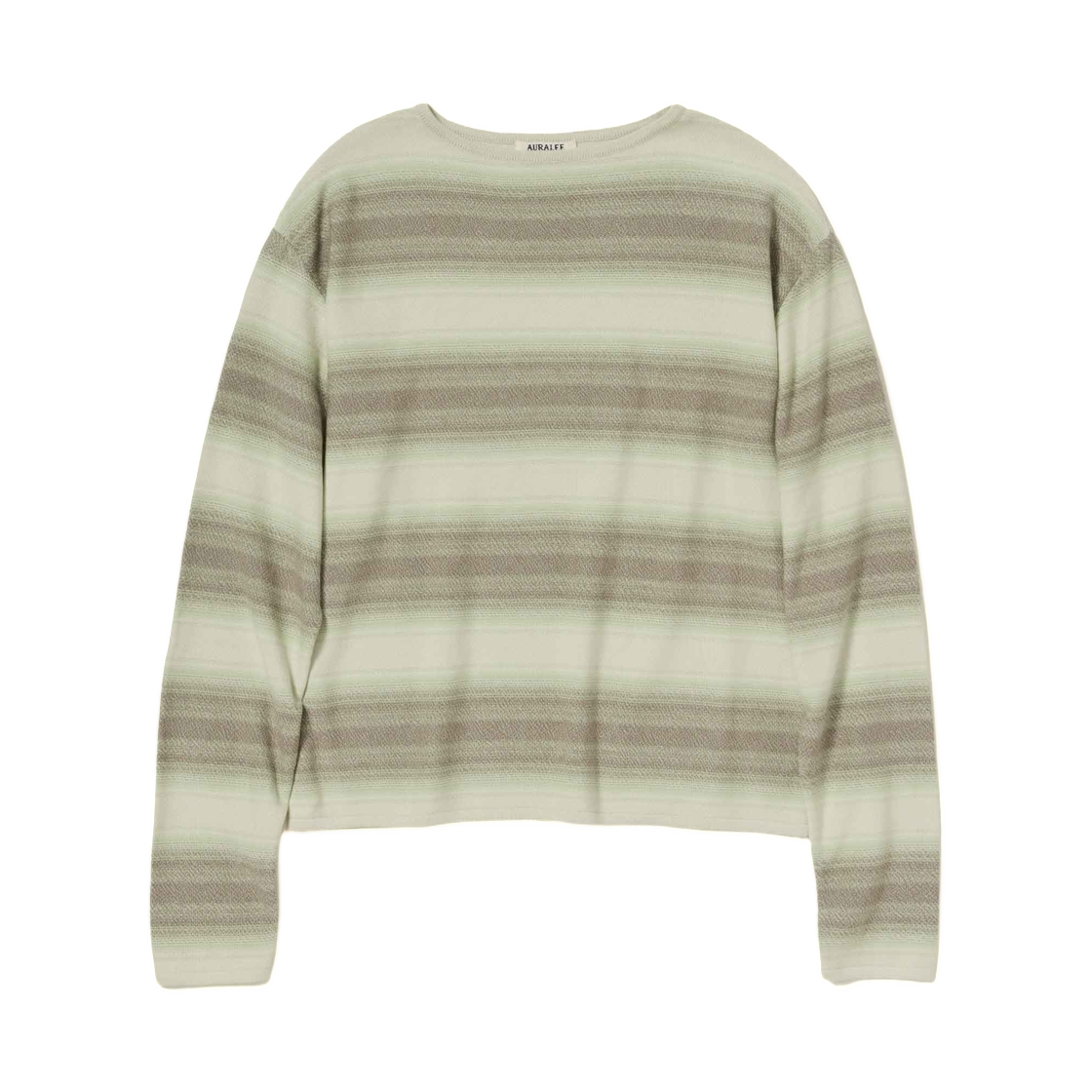 A26SP02GB Auralee Cotton Silk Gradient Stripe Knit Boat Neck P/O Lime Gray Stripe - 26SS