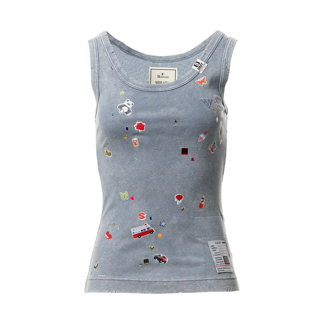 (W) 메종 미하라 야스히로 키즈 스티커 프린트 블리치드 탱크탑 그레이((W) Maison Mihara Yasuhiro Kids Sticker Print Bleached Tank Top Gray) - 1