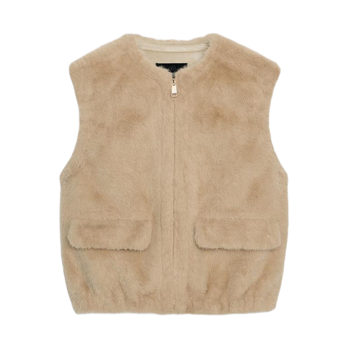 4968/225/704 (W) Zara Zipper Fake Fur Vest Sand
