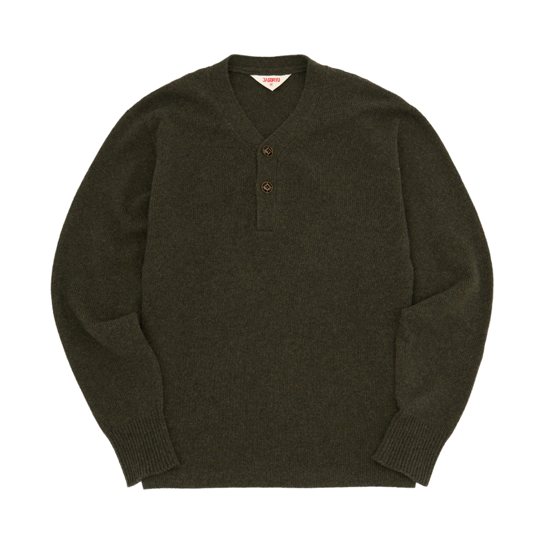 자고류 홀가먼트 헨리넥 니트 헌터 그린(Jagoryu Wholegarment Henley Neck Knit Hunter Green) - 1
