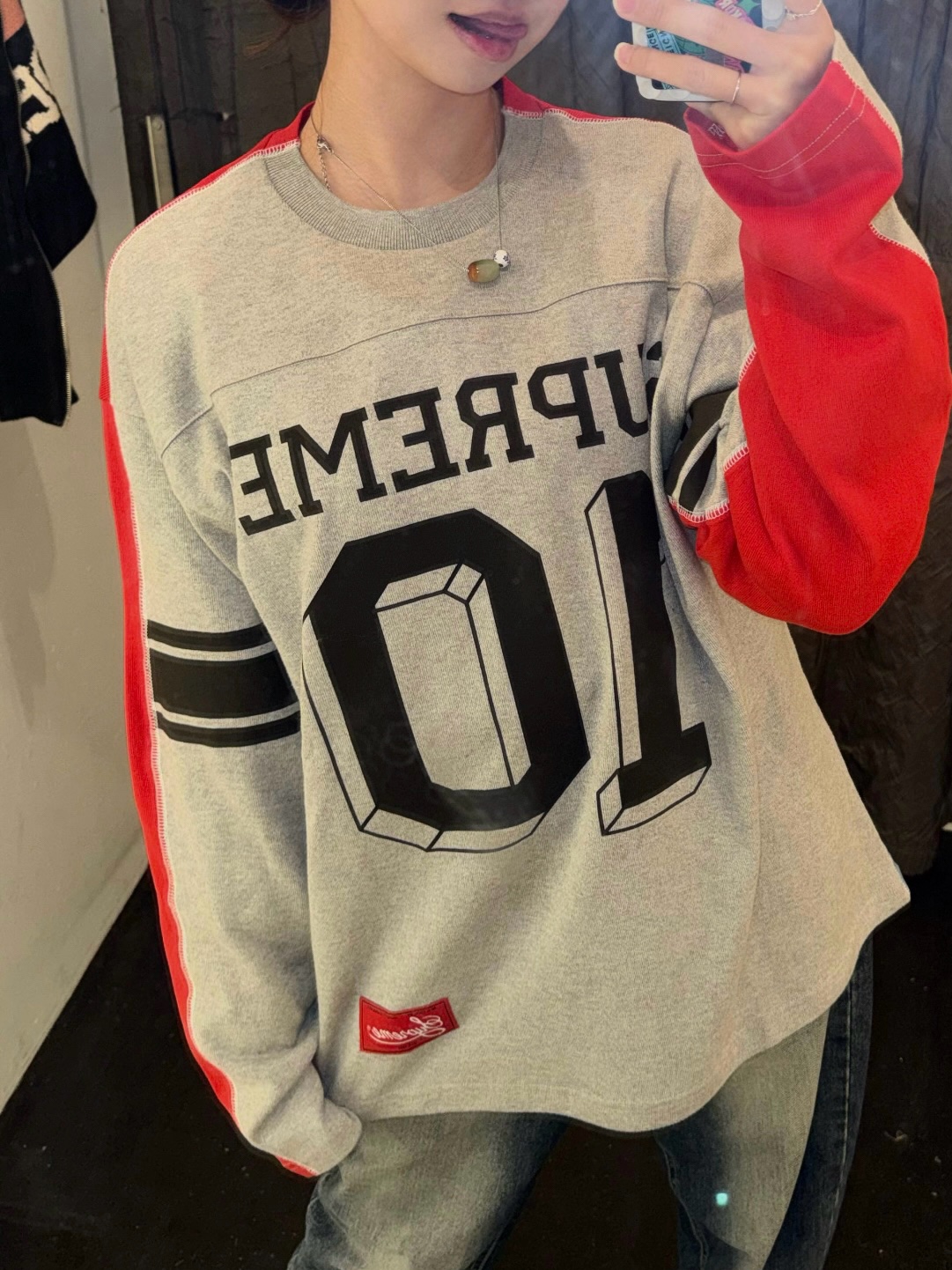Supreme Split L/S Football Top Heather Grey - 25FW 착용 스타일