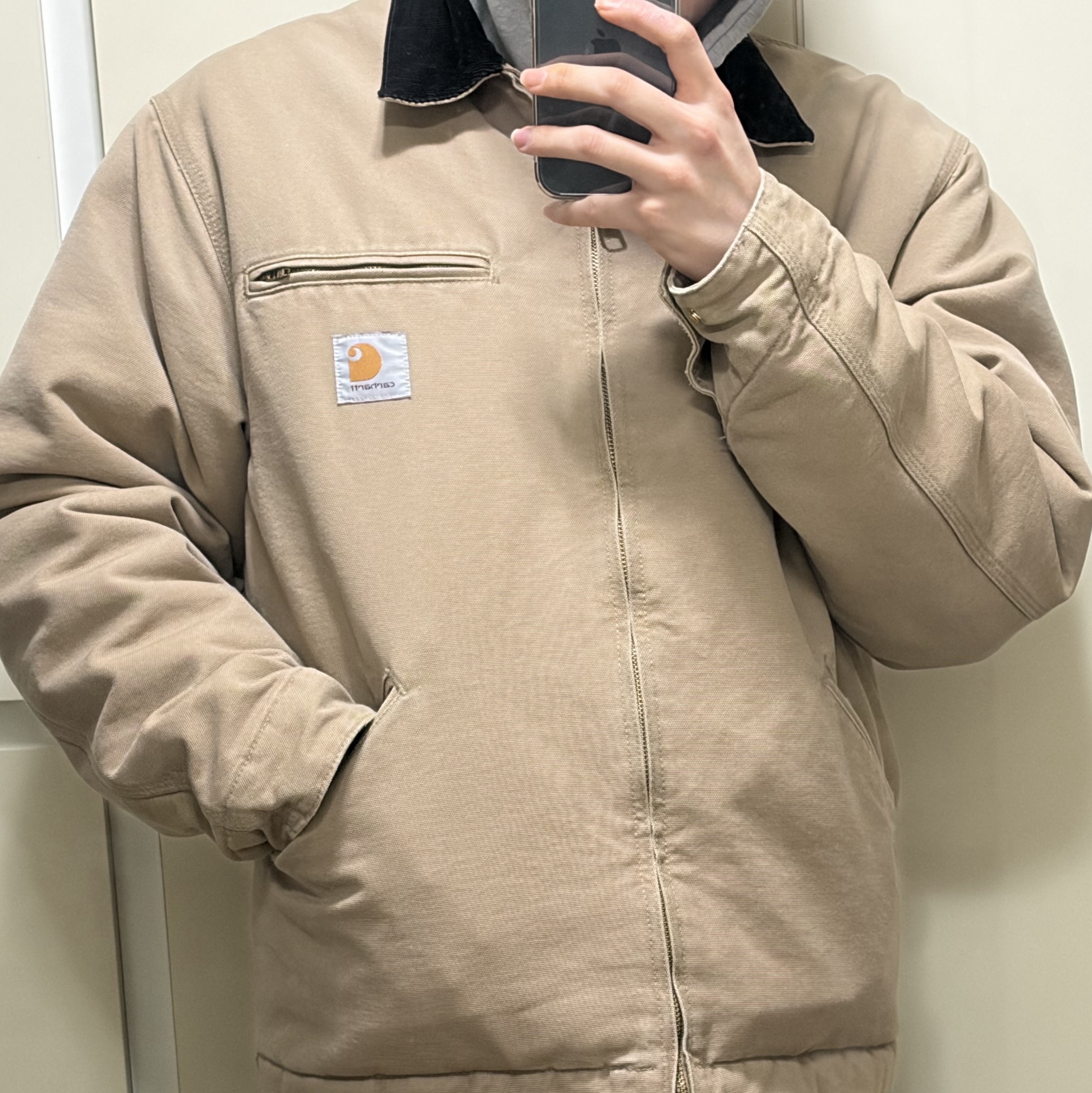 Carhartt WIP Organic Cotton Dearborn Canvas OG Detroit Jacket Peanut Aged Canvas - Winter 착용 스타일