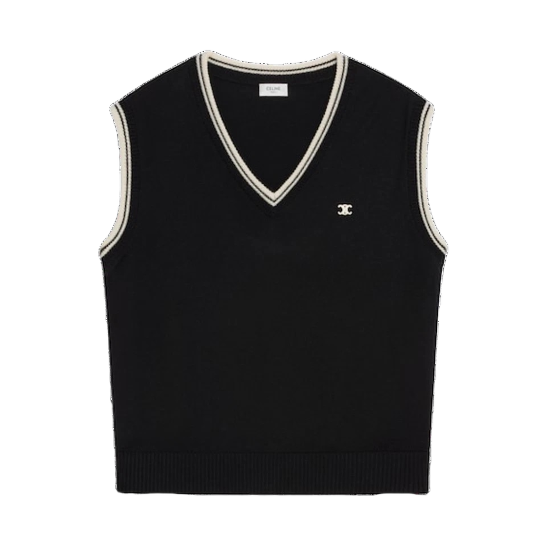 2ADCK823Y 38NO 25S [15% 쿠폰] Celine Triomphe V-Neck Wool Sweater Vest Black