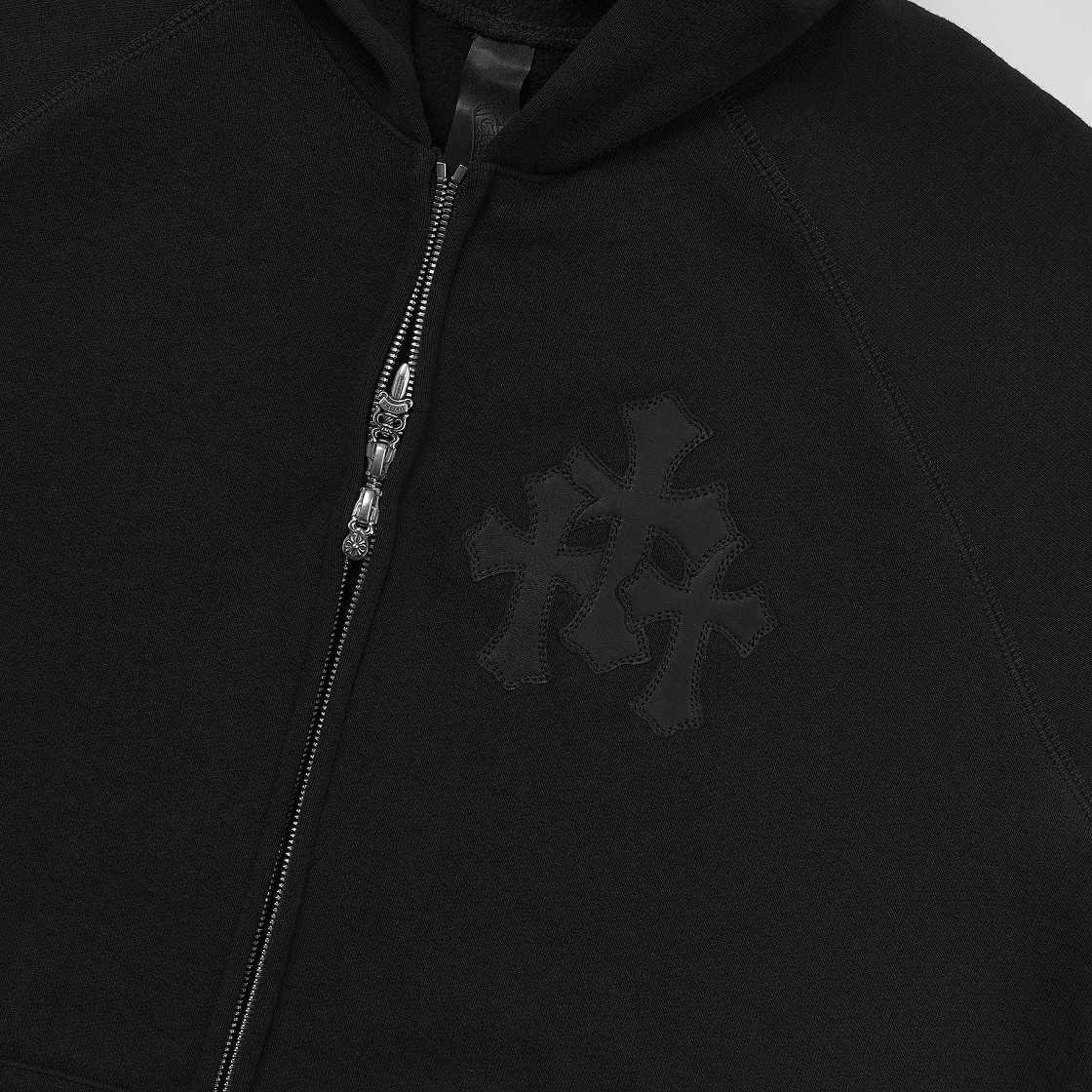 크롬하츠 크로스 레더 패치 플리스 집업 후드 블랙(Chrome Hearts Cross Leather Patch Fleece Zip-Up Hoodie Black) - 3