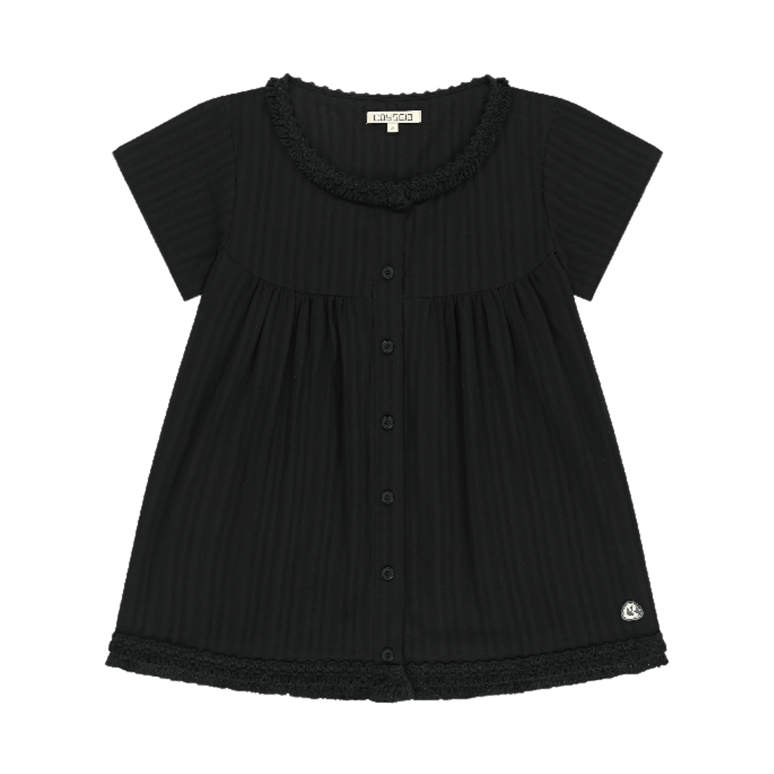 코이세이오 프린지 셔링 블라우스 블랙(COYSEIO Fringe Shirring Blouse Black)