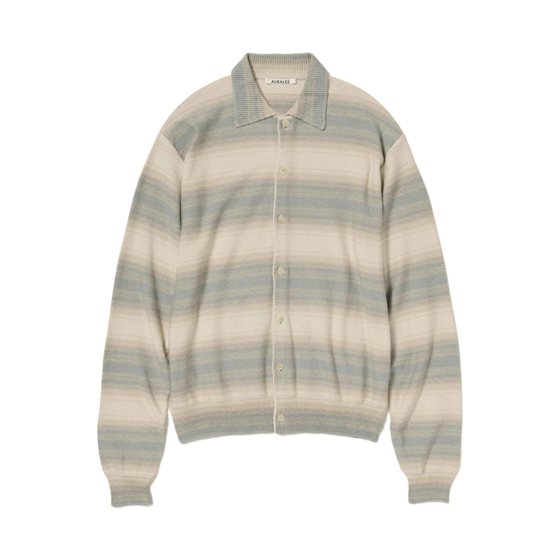 A26SC01GB Auralee Cotton Silk Gradient Stripe Knit Shirt Cardigan Blue Beige Stripe - 26SS