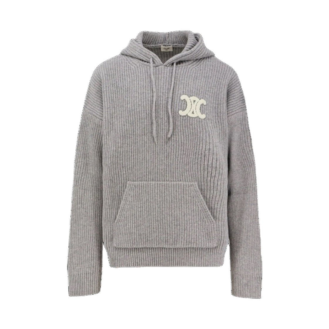RY0FV0ZTQ 08GC 25F [15% 쿠폰] Celine Ribbed Knit Adjustable Drawstring Hoodie Light Grey