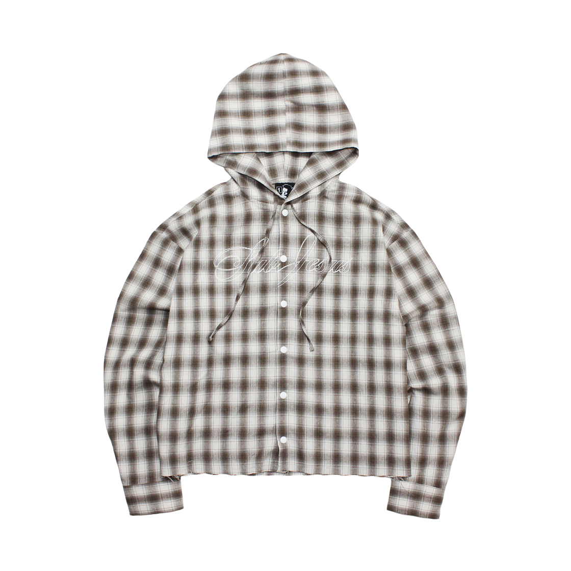 KM26SSTP02-BR Keymisery Cropped Patch Hoodie (Brown)