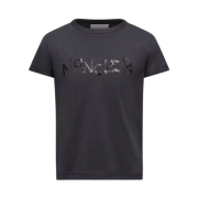 (Kids) Moncler Sequin Embroidered Logo Cotton T-Shirt Black - 25FW
