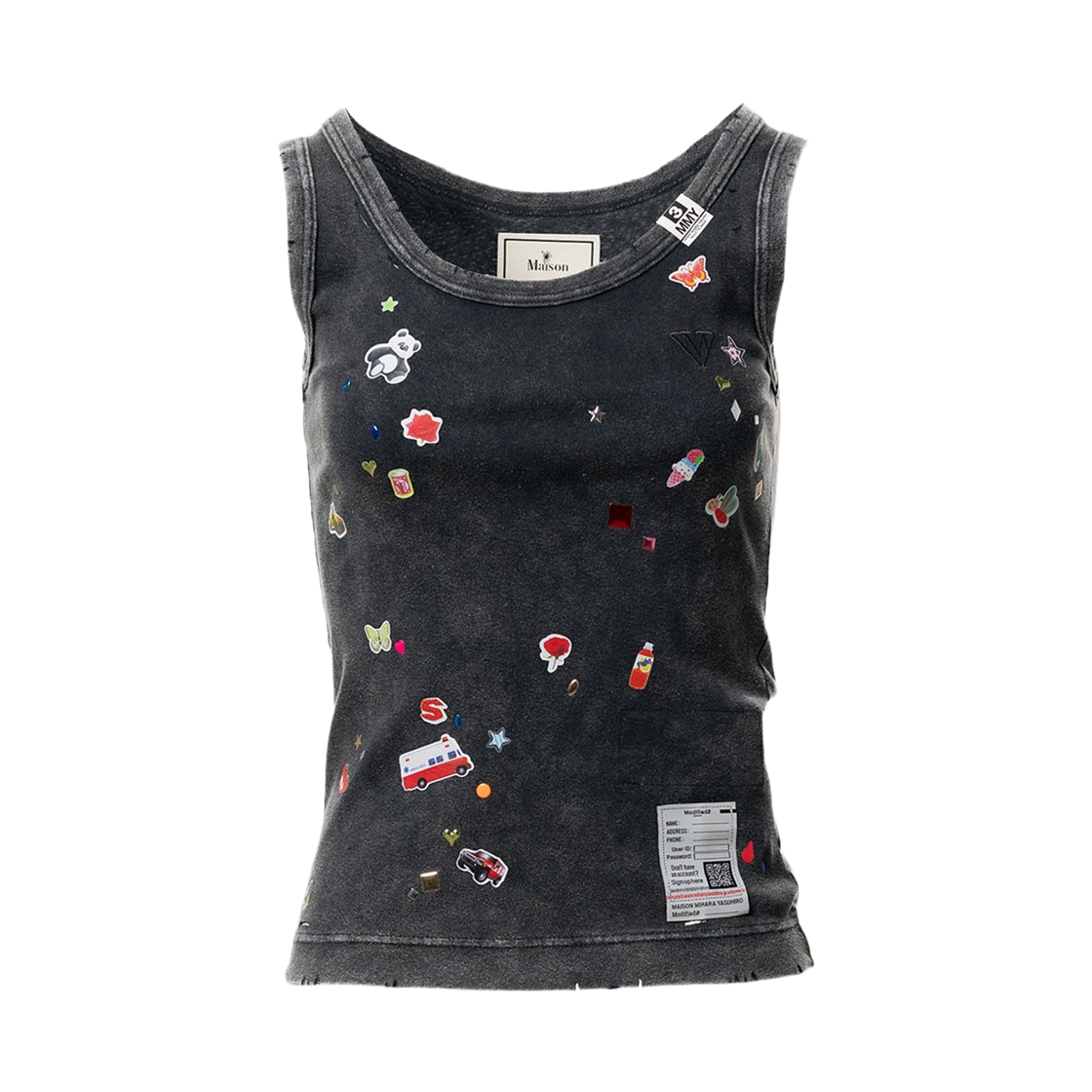 K16TS783-BLACK (W) Maison Mihara Yasuhiro Kids Sticker Print Bleached Tank Top Black