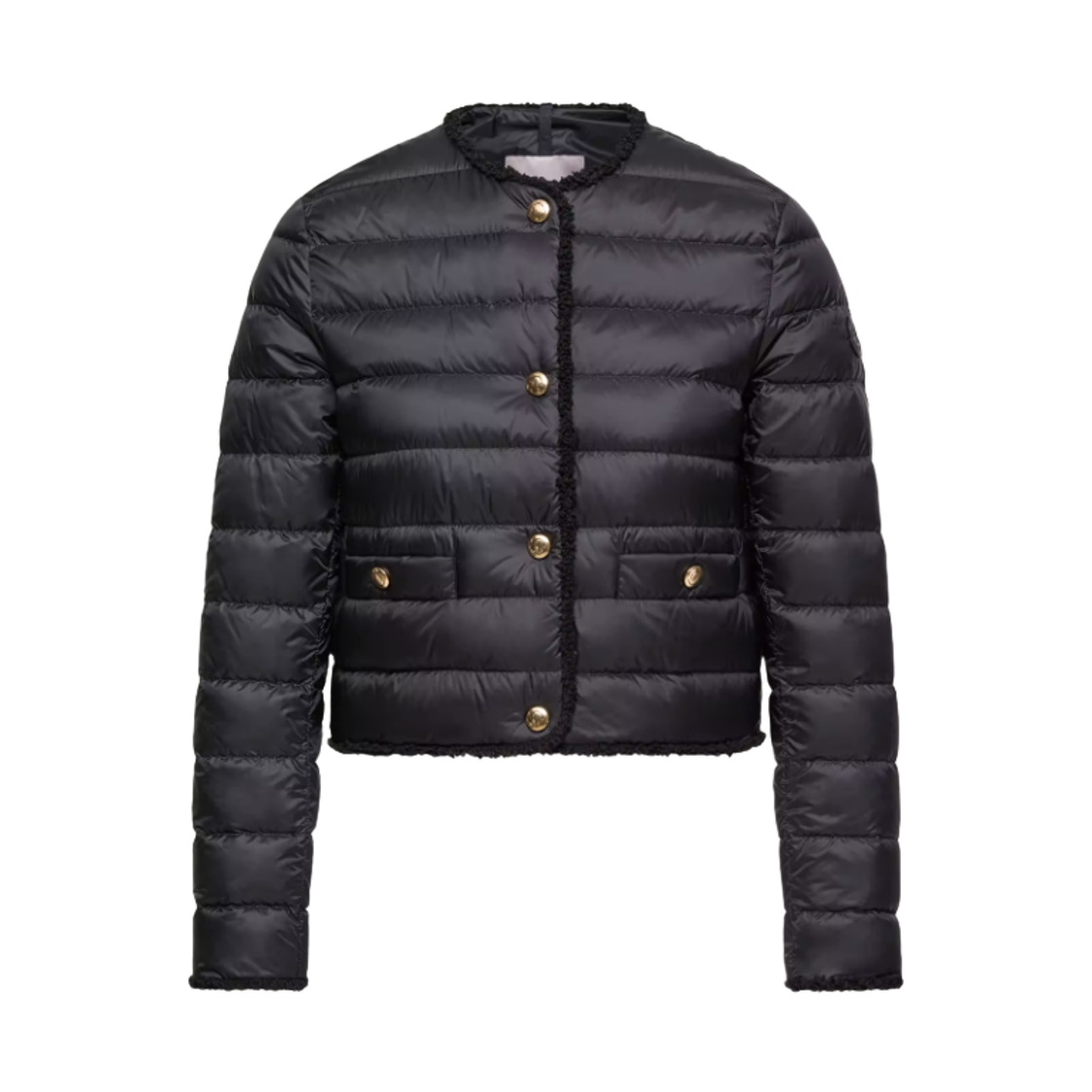 (W) 몽클레르 플레르 부클레 트리밍 쇼트 다운 자켓 블랙 - 26SS((W) Moncler Fleurs Boucle Trim Short Down Jacket Black - 26SS)
