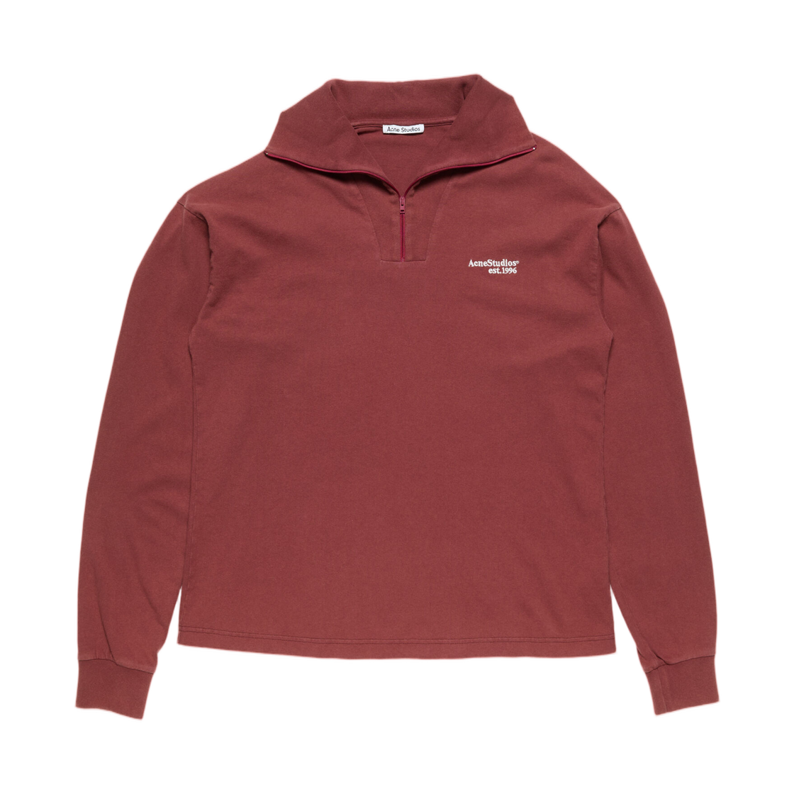 BI0220-ACE Acne Studios Zip Up Logo Sweatshirt Maroon Red