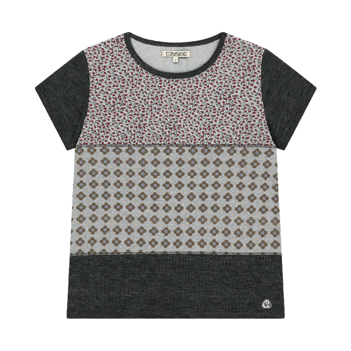 코이세이오 플라워 패치워크 티셔츠 그레이(COYSEIO Flower Patchwork T-Shirt Grey)