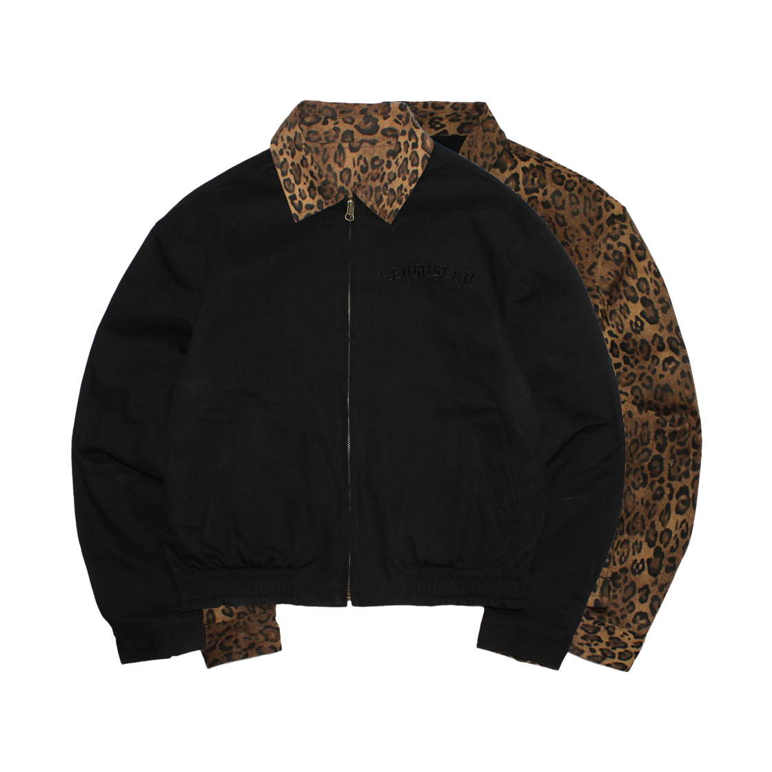 키미저리 리버시블 레오파드 크롭 봄버 자켓 블랙(Keymisery Reversible Leopard Crop Bomber Jacket Black)