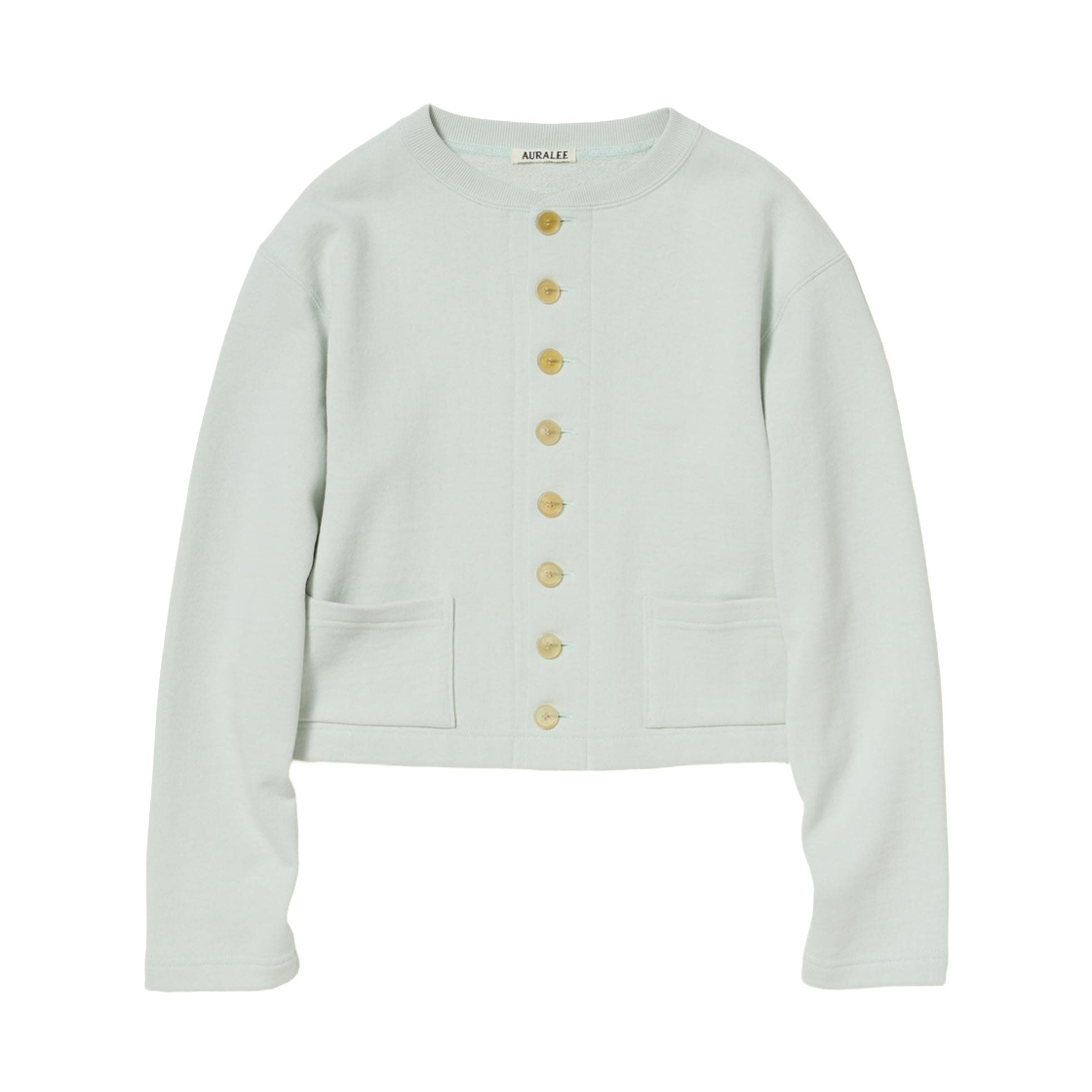 (W) 오라리 스무스 소프트 BD 스웨트 가디건 페일 민트 - 26SS((W) Auralee Smooth Soft BD Sweat Cardigan Pale Mint - 26SS) - 1