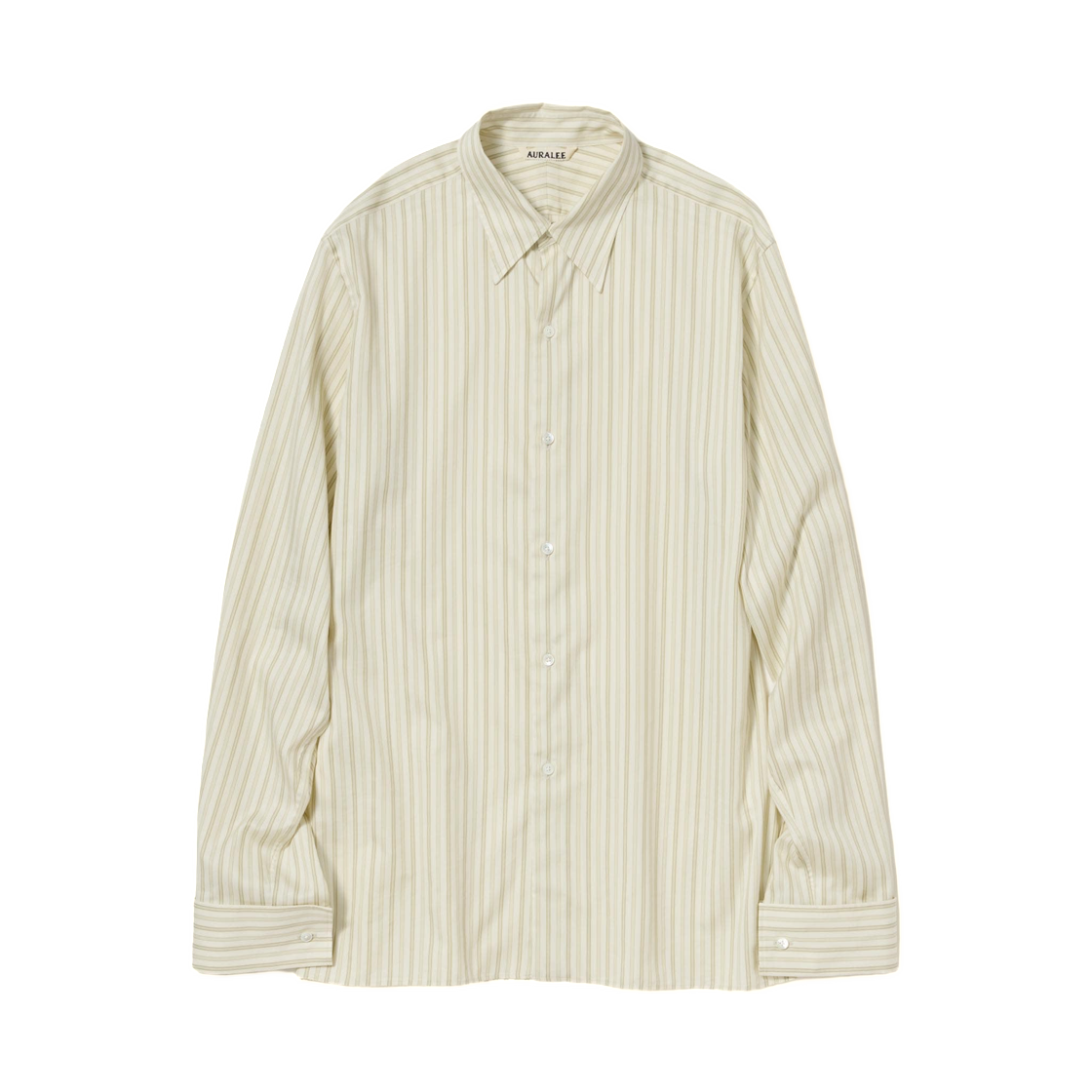 (W) 오라리 코튼 실크 스트라이프 더블 커프 셔츠 아이보리 스트라이프 - 26SS((W) Auralee Cotton Silk Stripe Double Cuff Shirt Ivory Stripe - 26SS)