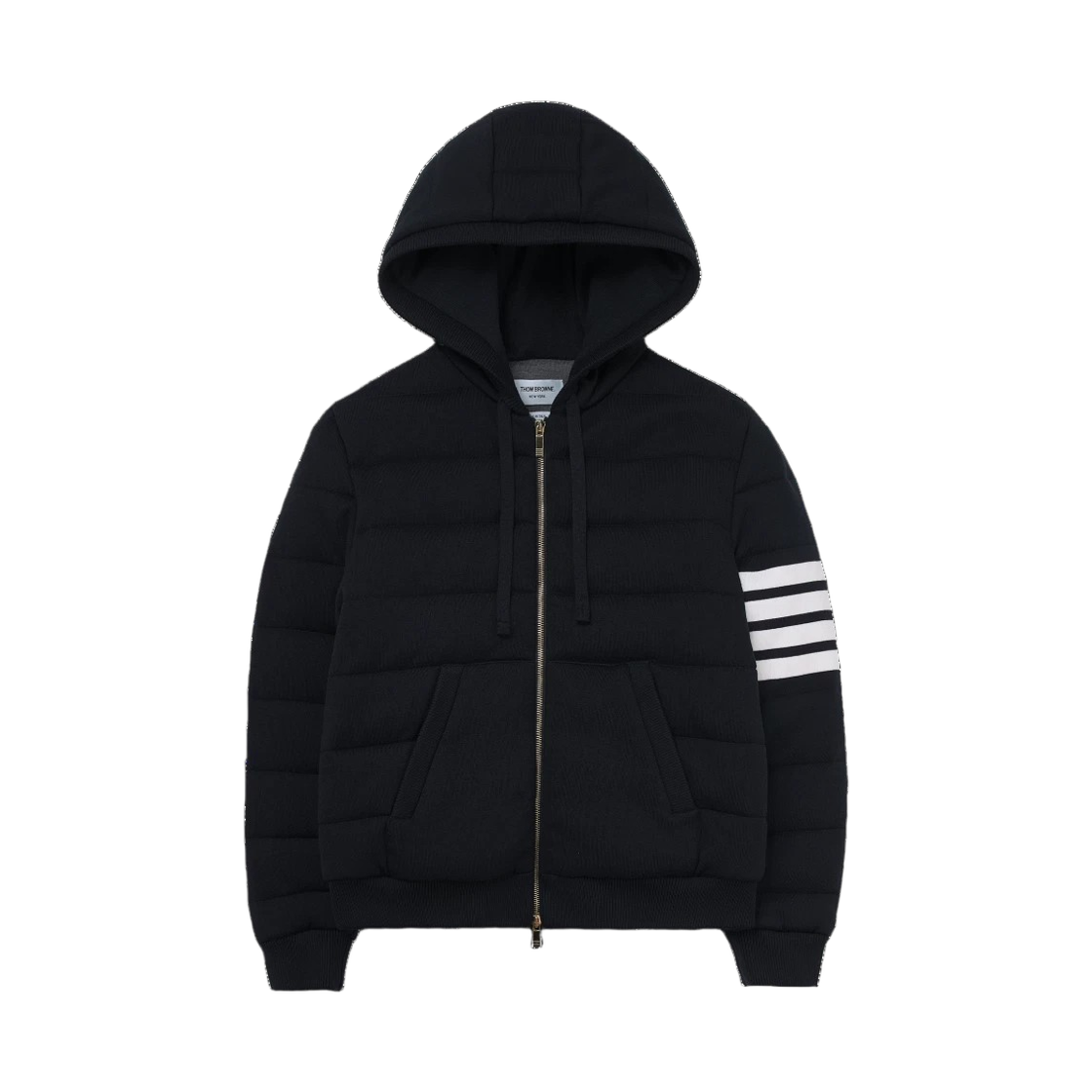 MKJ126A Y1046 415 24F [15% 쿠폰] Thom Browne Merino Wool Jersey Stitch Padded 4-Bar Zip Up Hoodie Navy