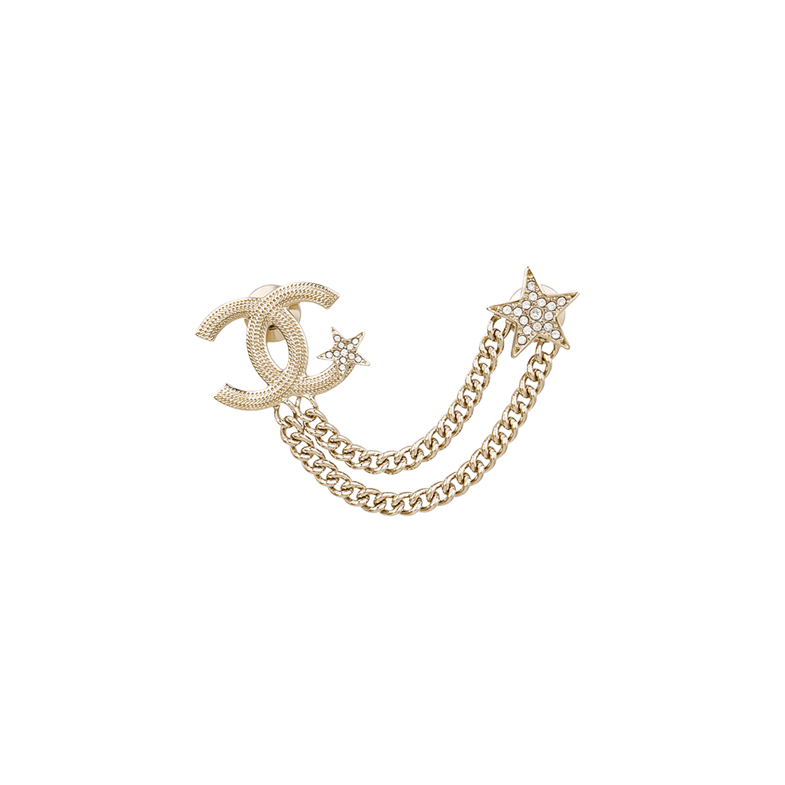 샤넬 23B CC로고 스타 체인 핀브로치 샴페인골드(6ET0251)(Chanel 23B CC Logo Star Chain Pin Brooch in Champagne Gold (6ET0251))