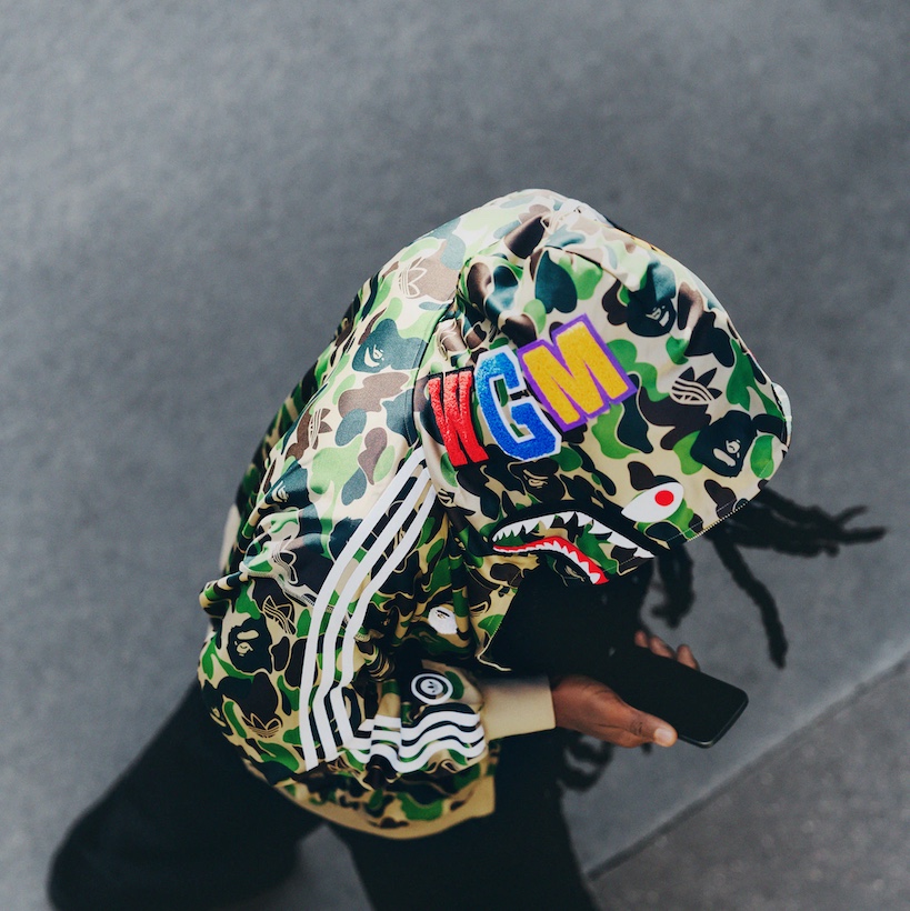 Adidas x BAPE Shark Track Hoodie Jacket Crew Green - KR Sizing 착용 스타일