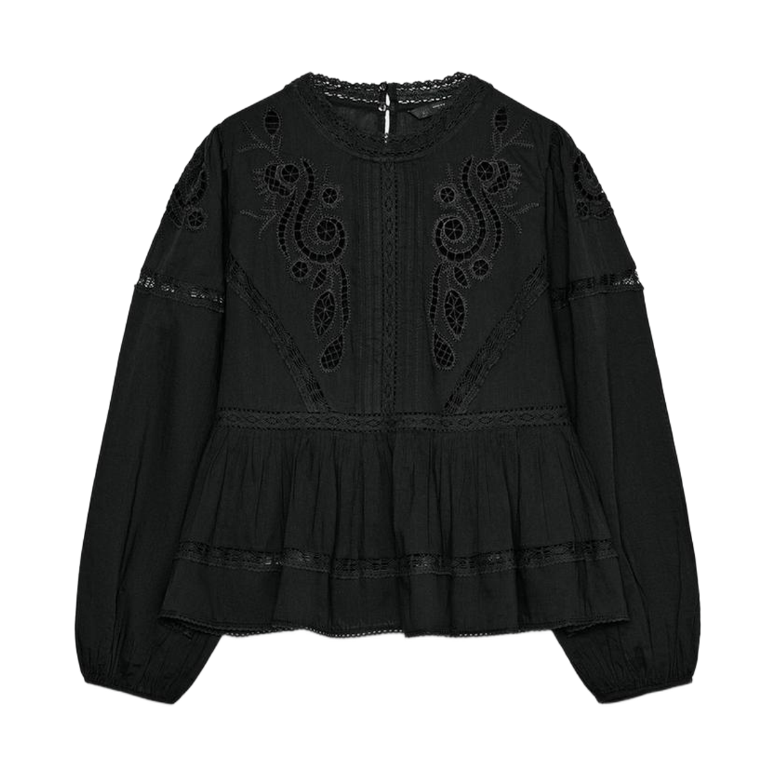 (W) 자라 ZW 컬렉션 로맨틱 자수 블라우스 블랙((W) Zara ZW Collection Romantic Embroidered Blouse Black) - 1