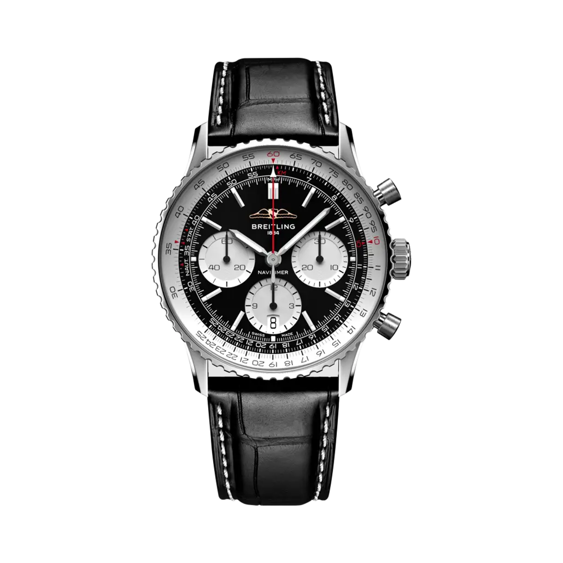 AB0139211B1P1 Breitling Navitimer B01 Chronograph Mechanical 41mm Black Crocodile Leather Black