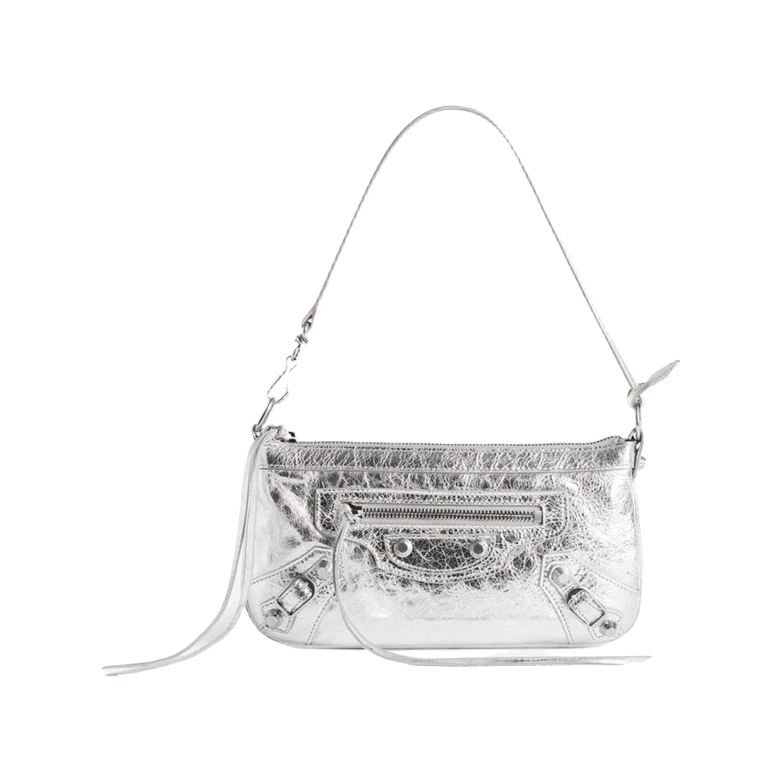 8639602ABMY8122 Balenciaga Le City Pouch On Strap In Silver