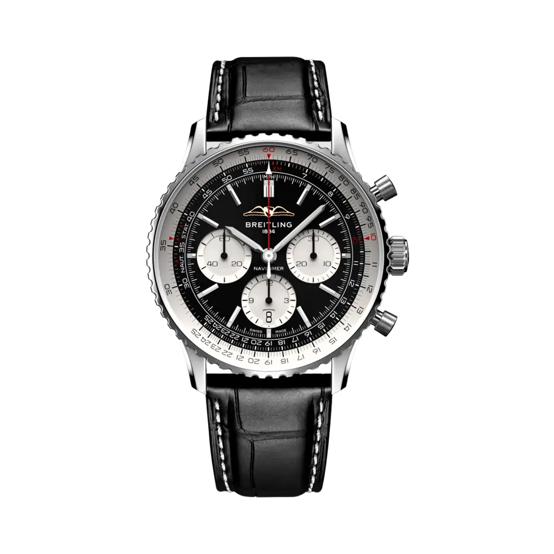 브라이틀링 내비타이머 B01 크로노그래프 메카니컬 43mm 블랙 크로커다일 레더 블랙(Breitling Navitimer B01 Chronograph Mechanical 43mm Black Crocodile Leather Black)
