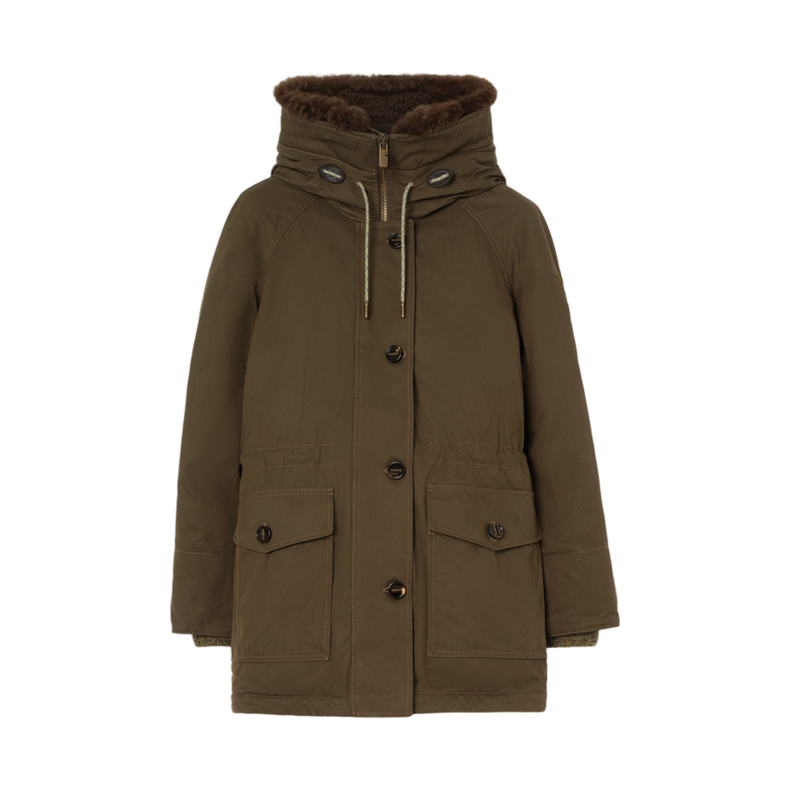 (W) 버버리 셔링 트림 개버딘 파카 주니퍼 그린((W) Burberry Shearling Trim Gabardine Parka Juniper Green) - 1