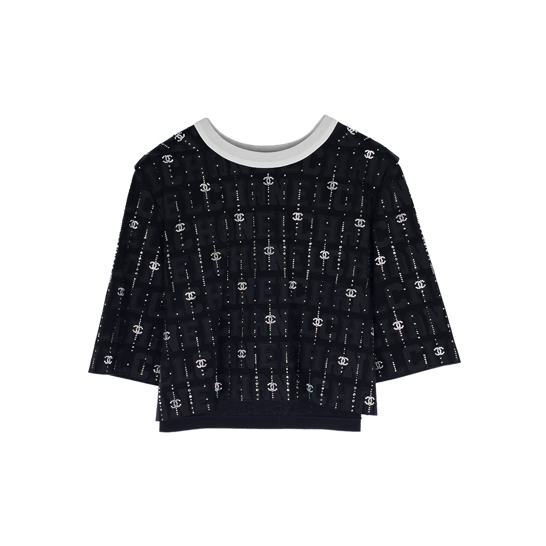 ITIV5TMU5OL3 Chanel 23C Strass CC Logo T-Shirt XS Black/Silver/White