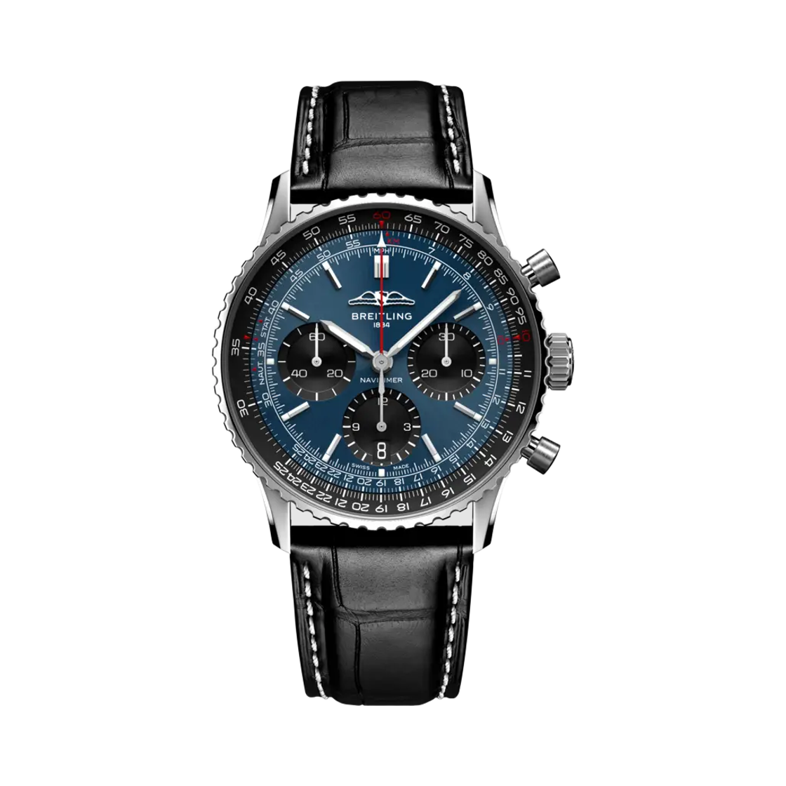 브라이틀링 내비타이머 B01 크로노그래프 메카니컬 41mm 블랙 크로커다일 레더 블루(Breitling Navitimer B01 Chronograph Mechanical 41mm Black Crocodile Leather Blue)