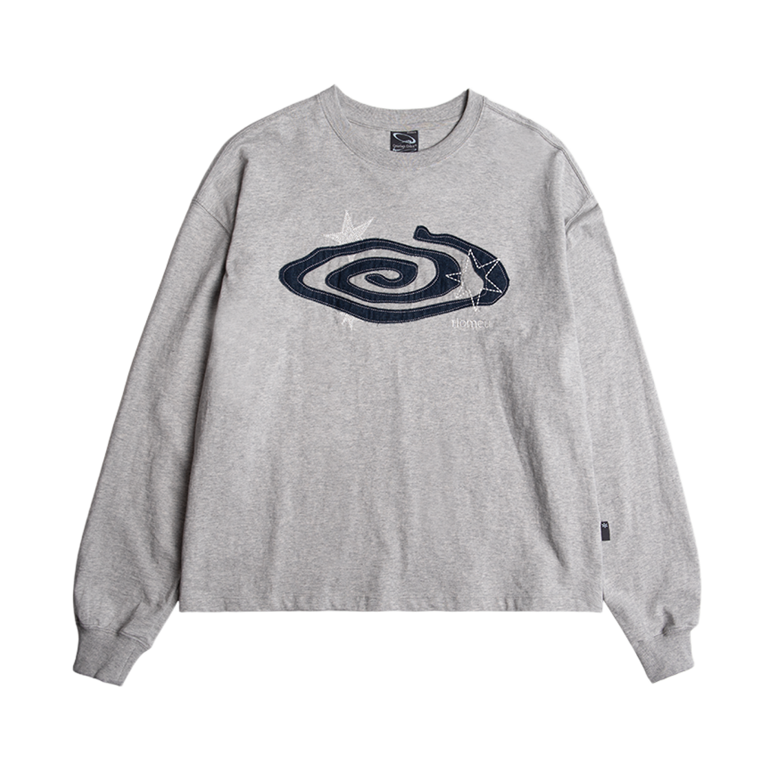 리오므 데님 아플리케 롱슬리브 티 멜란지 그레이(Riomeu Denim Appliqué Long Sleeve T-shirt Melange Gray)