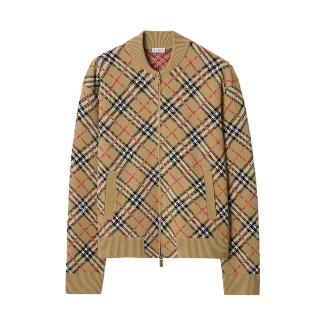 8119437 Burberry Check Cotton Wool Bomber Jacket Sand Beige