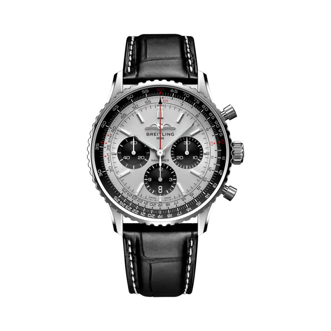 브라이틀링 내비타이머 B01 크로노그래프 메카니컬 43mm 블랙 크로커다일 레더 화이트(Breitling Navitimer B01 Chronograph Mechanical 43mm Black Crocodile Leather White)