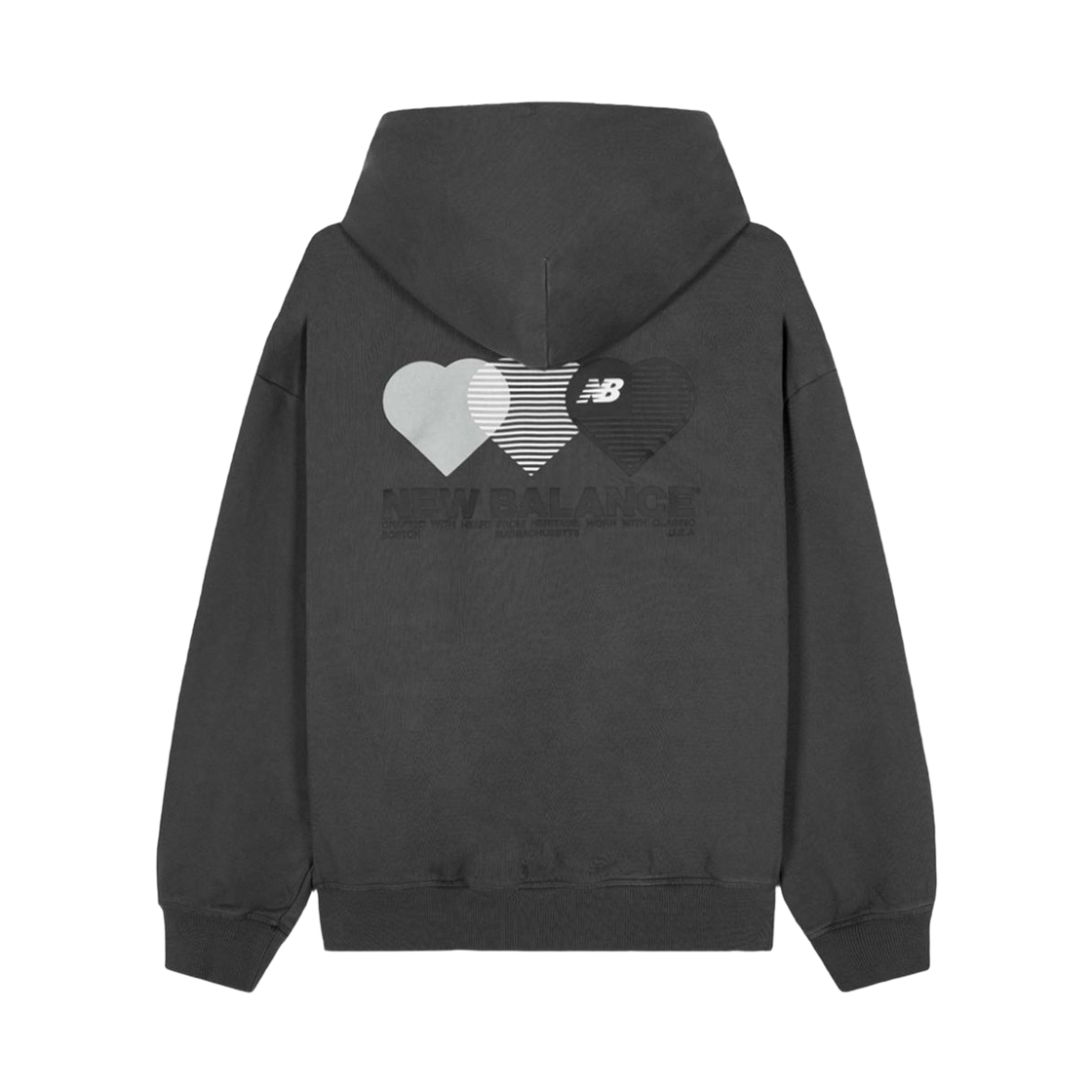 NBN0G2A033-60 New Balance The Valentine Over Fit Heart Graphic Hoodie Charcoal