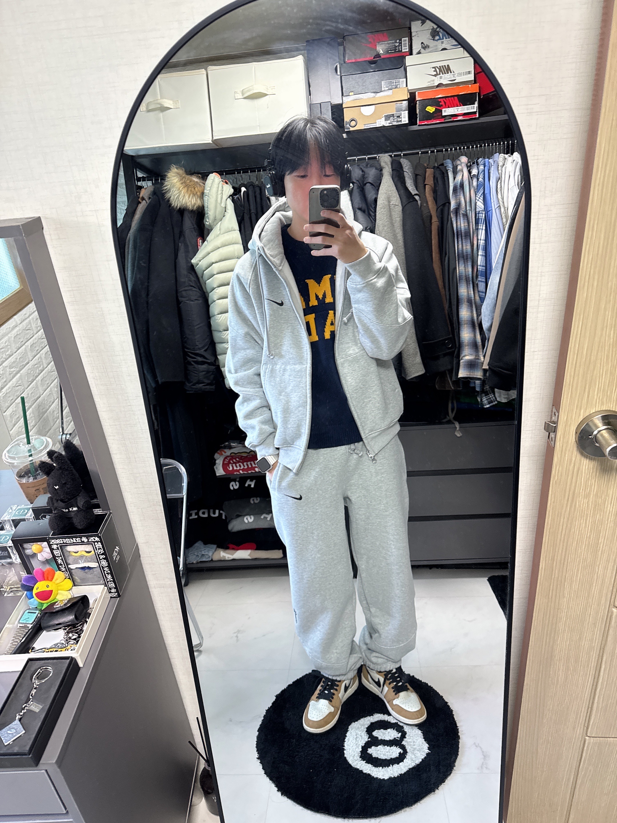 Supreme x Nike Zip Up Hooded Sweatshirt Heather Grey - 25SS, Supreme x Nike Sweatpant Heather Grey - 25SS 착용 스타일 - 2