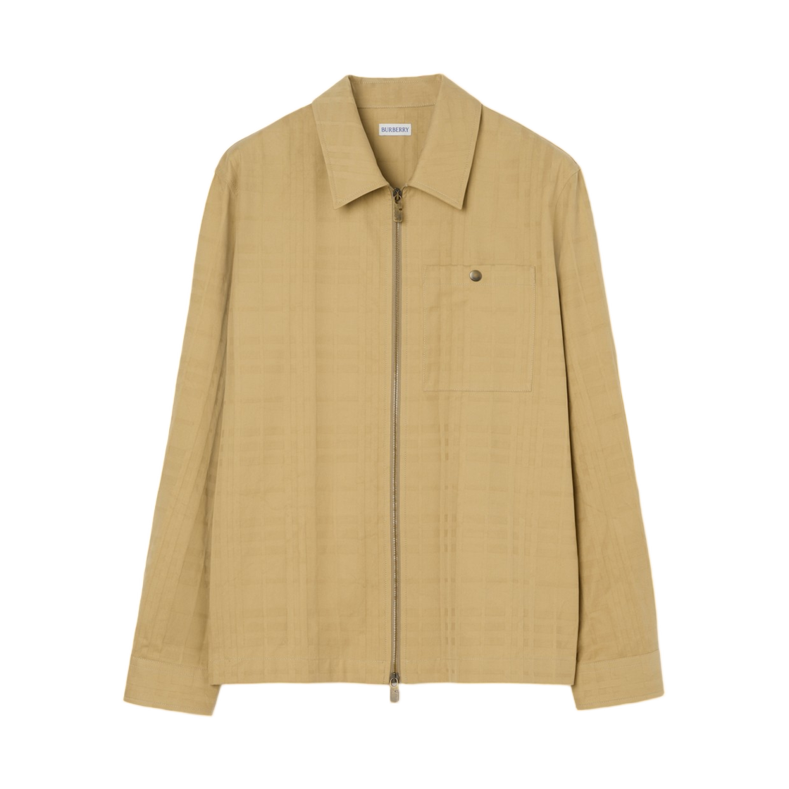8121988 Burberry Check Cotton Zip Overshirt Sandstorm Beige