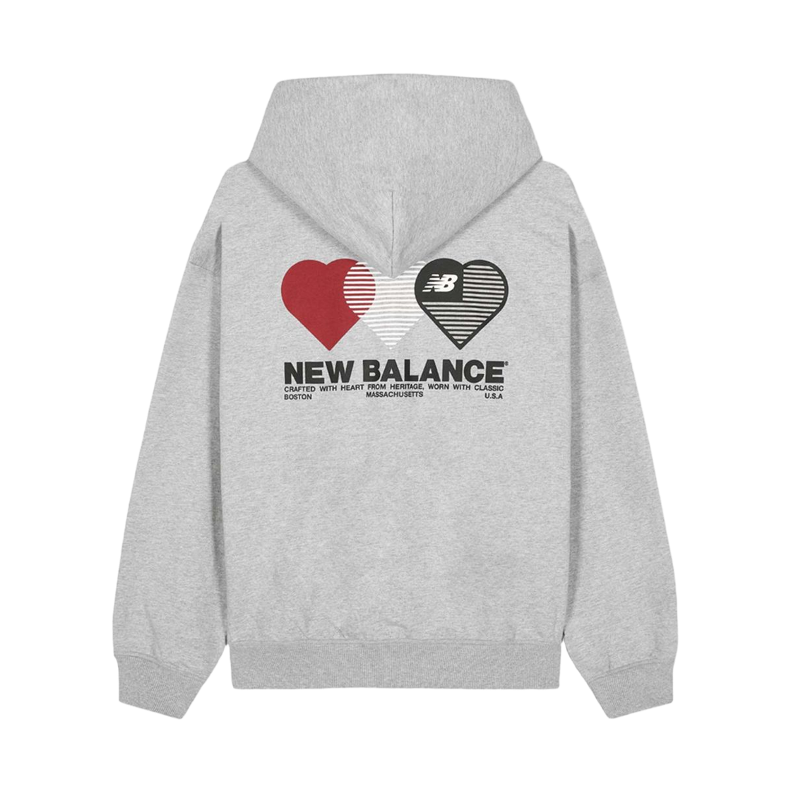 NBN0G2A033-AC New Balance The Valentine Over Fit Heart Graphic Hoodie Melange Grey