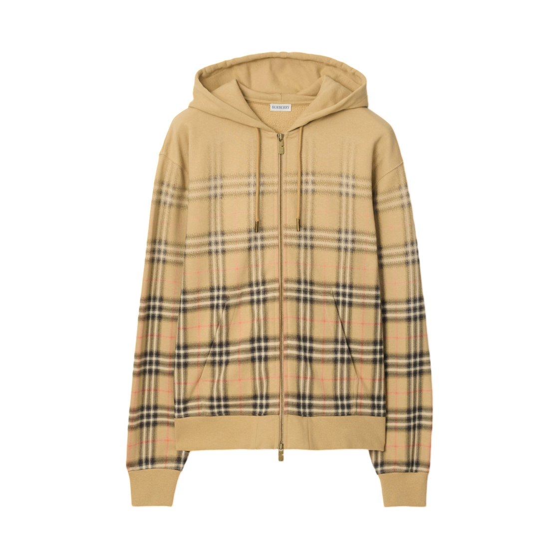 8119034 Burberry Gradient Check Cotton Zip Hoodie Sand Beige